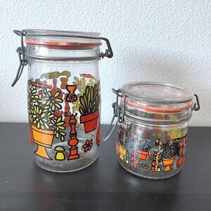 Vintage 1970s Hermatique Glass Canisters // Set of 2 // Made in Italy // 1L & .5